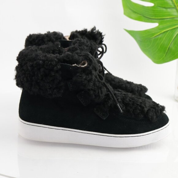 Vionic Womens Oak Boots Size 9 Black Suede Sherpa Lace Up Booties Sneaker Shoes - Picture 7 of 12